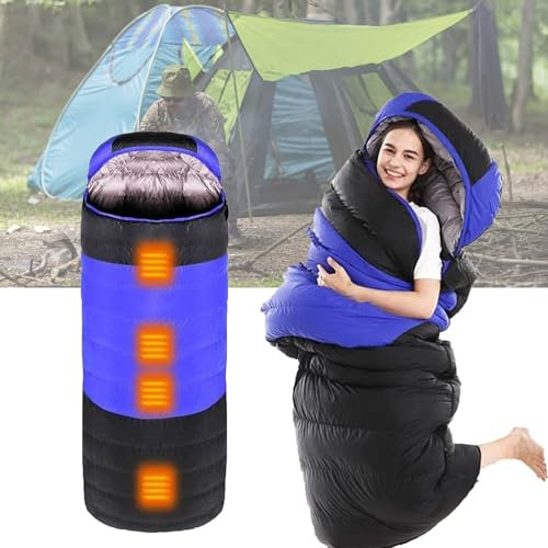 Beheizter Schlafsack für Erwachsene – USB-Power-Support-Mumienschlafsack mit Kompressionssack für 3–4 Jahreszeiten, 3 einstellbare Temperatur, 5 Heizzonen