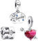 Amuefer 3 Piezas Estrella & Familia Amor & Corazón Rojo Charms para Pulseras y Collares, Colgante de Plata de Ley, Cumpleaños Navidad Joyería Regalos para Mujeres