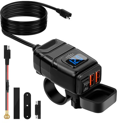 12V USB Steckdose Motorrad Mit EIN-/Ausschalter Und LED-Spannungsmesser, QC3.0 Dual Ladegerät Wasserdicht Für 12V-24V Wohnmobil Boot