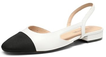 DREAM PAIRS - Zapatos Planos para Mujer, con Punta Cuadrada y Tira Trasera, para Vestir, Informal, para Oficina, Fiesta, tacón bajo,Size 37,Blanco,SDFA2415W