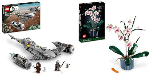 LEGO 75325 Star Wars The Mandalorian's N-1 Starfighter Building Toy, The Book of Boba Fett & 10311 Icons Orchid Artificial Plant Building Set with Flowers