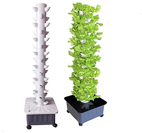 MAVERY Torre idroponica a 15 Piani e 45 Fori, Sistema di Coltivazione acquaponica, Kit di Coltivazione aeroponica per Torre da Giardino per Erbe, Frutta e Verdura con Pompa idratante, Adattatore