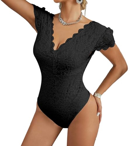 Larrycard Shapewear Bodysuit for Women Tummy Control Body Shaper Long Sleeve Black Mesh Bodysuit Tank Top, Black Lace, Small