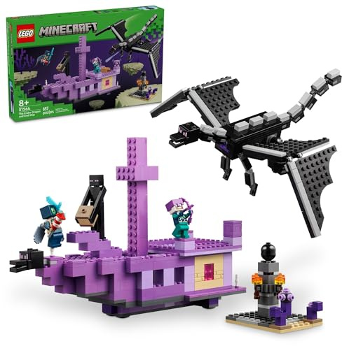 Lego Minecraft The Ender Dragon and End Ship Building, Jeu vidéo avec 2 Figurines Minecraft, Jouet d'action Dragon pour Enfants, Cadeau d'anniversaire pour garçons et Filles âgés de 8 Ans et Plus,