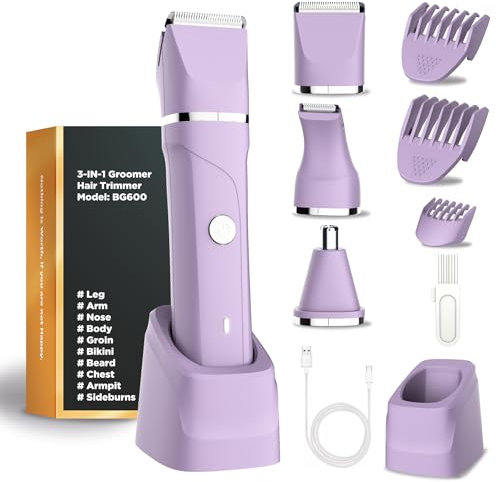 Intimrasierer für Frauen, 3-in-1 Rasierer Damen Elektrischer für Körper, Scham und Nase, Damenrasierer Elektrisch, Wiederaufladbarer Rasierer Damen Intimbereich, mit USB Ladestation, IPX7 Wasserdicht
