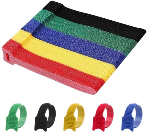 Outtshop Reusable Cable Ties, 100 Pcs Cable Organiser, Black Hook and Loop Nylon Cable Tidy for PC Cable Management, Organizing Cords, TV, Desk(5 Colors)