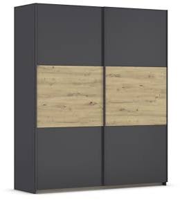 Rauch Möbel NEO, Schwebetürenschrank, Grau metallic/Eiche Artisan, 175 cm | Kleiderschrank mit Schwebetüren, Schiebetüren, 2-türig, für Schlafzimmer, Kinderzimmer, Jugendzimmer, Homeoffice, Garderobe