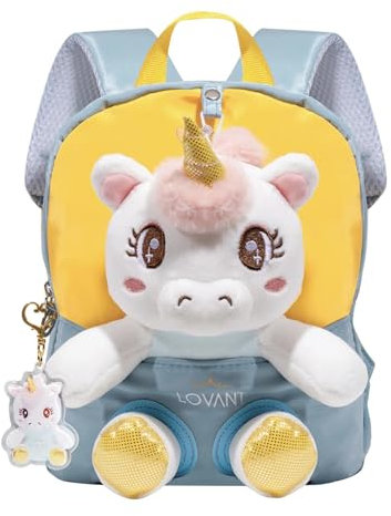 LOVANT Kleiner Kinderrucksack,Abnehmbarer Plüsch Puppe Kindergartenrucksack,Einhorn Rucksack Kindertasche für 2-5 Jährige Kindergarten Junge und Mädchen