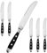 Alata Set di 6 coltelli da bistecca della serie Berlin di, set di coltelli da cucina per bistecca, manici nero, acciaio inossidabile lucidato, bordo seghettato, per la casa, la sala da pranzo