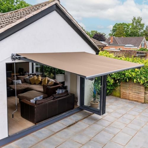 JSH 3 x 2.5m Open Cassette Electric Awning With LED Lights | Remote Control/Manual | Aluminium Frame DIY Retractable Awning, UV50+ Sun Shade Canopy for Garden Patio Deck Door Window | Beige