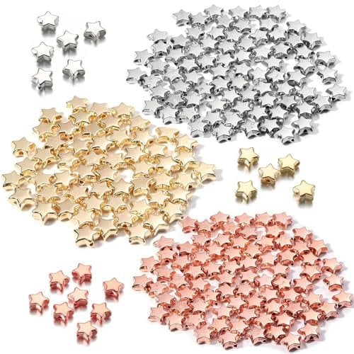 Star Beads for Bracelet Making, 600pcs Star Spacer Bracelet Beads 6mm Small Stars Shape Loose Bead Charms for Crafting Gold Silver Rose