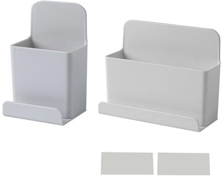 Jiakalamo 2 Pack Remote Control Storage Box, Wall-mounted Self Adhesive Remote Control Holder Home Office Organizer Holder for Remote Control, Phone, Key(Gray/2pcs)