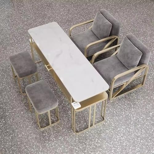KK-GGL Marble Manicure Table, Deluxe Nail Desk for Nail Tech, Professional Doule Layer Nail Table Station, Nail Tech Salon Desk with Pure Marble Table Top, Beauty Salon Furniture & Equipment,120cm