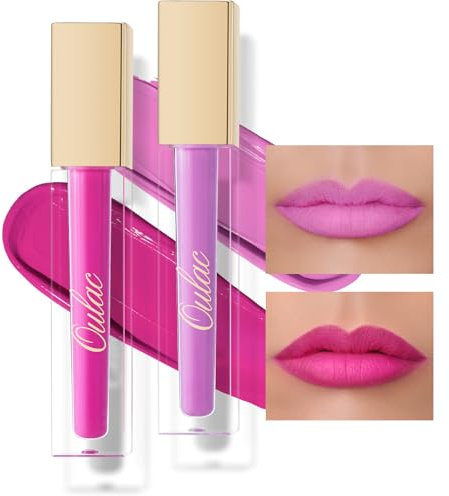 Oulac Matte Liquid Lipstick 2 PCS Set, Long Lasting Lipstick Waterproof Lip Stain, No Transfer, Creamy High Pigmented Formula with Rose Oil, Vegan [M06+M14]