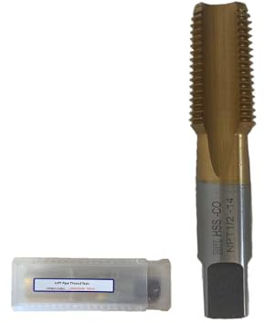 Gewindebohrer mit geradem Schlitz, 1,27 cm (1/2 Zoll) 14 NPT, M35 Hochgeschwindigkeitsstahl (6542) mit Kobalt-Titan-Beschichtung, Kegelrohrgewindehähne DRINYOUNG (gerade NPT1/2-Zoll-14)