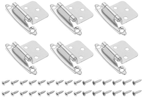 Sourcing Map Kitchen Inset Hinges, 6Pcs 1/2 Overlay Semi-Concealed Face Mount Cabinet Hinges with Screws, Nickel Silver