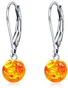 Bernstein Ohrringe für Frauen 925 Sterling Silber 8mm Bernstein Perlen Ohrstecker Honig Bernsteinschmuck Geschenk für Liebhaber (02)