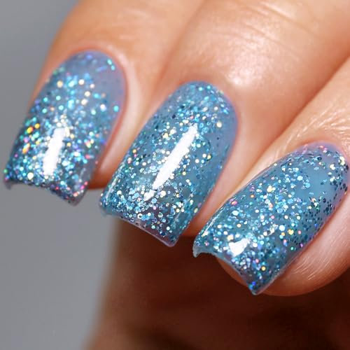 Ozzeal UV Nagellack Glitzer, Helles Blau Schillernd Glitzer UV Gel Nagellack Glitzernder Regenbogen Gel Nail Polish Frühling Sommer Soak Off UV Led Maniküre 15ML