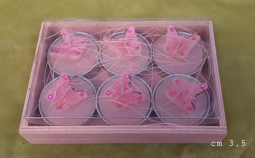 6 dekorative Teelichter in Schmetterlingsform, Pink mit Glitzer, in Geschenkbox