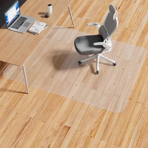 WASJOYE Office Chair Mat for Hardwood Floor, Large Desk Chair Mat 152x117cm (60''x46''), Transparent PVC Clear Floor Protector for Home and Office Floor Mat - Can't be Used on Carpet