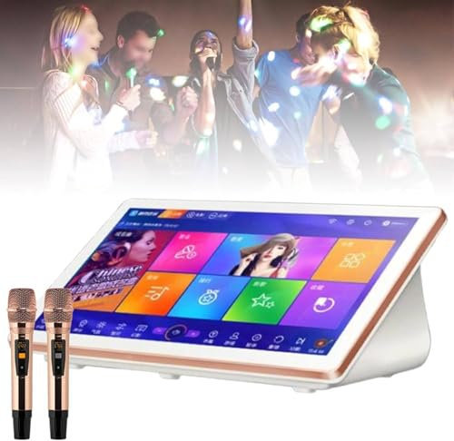 Máquina de karaoke portátil con pantalla táctil de 18,5 pulgadas: reproductor de KTV todo en uno con micrófono inalámbrico,para entretenimiento familiar, de bar y de fiesta,White-1TB