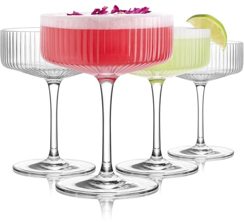 LUNA & MANTHA Martini Glasses, Martini Cocktail Glasses for Margarita, Manhattan, Cosmopolitan, Espresso, Home Bar, Evening Parties, Birthdays, Housewarming Gift,10oz-Coupe Set of 4