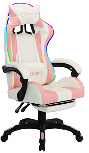 Woonisher Silla Gaming con Luces LED RGB Cuero sintético Rosa y Blanco