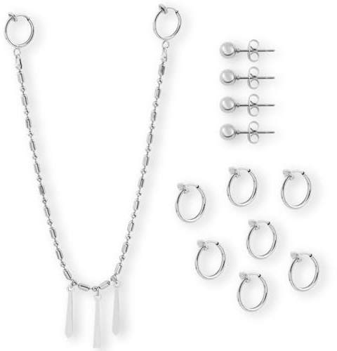Ensemble cosplay Miyamura - Chaîne oreille-lèvre et 12 piercings décoratifs faux nickel free, style alternatif anime