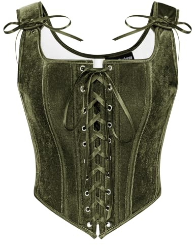SCARLET DARKNESS Women Renaissance Corset Top Vintage Lace Up Medival Velvet Bustier