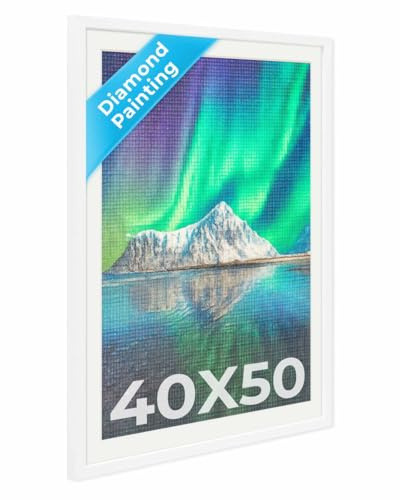 PHOTOLINI Bilderrahmen 40x50 Diamond Painting Rahmen, Weiß, Bilderrahmen für Diamond Painting 50x40 mit passendem Passepartout Bild 35x45, Rahmen 40 x 50 mit bruchsicherem Acrylglas zum Aufhängen