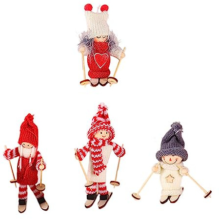 DECORNIJIA 4 Stück Teiliges Ski Puppen Weihnachtsdekoration Tischornament Skifahrer Design Festliche Deko