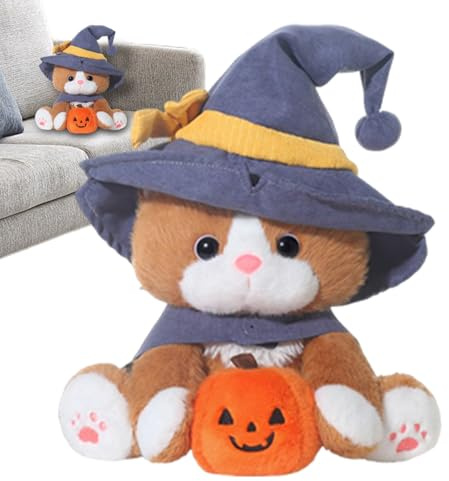 zwxqe Halloween Cat Plush - 10 Zoll gefülltes Kätzchen für niedliche Dekoration, weiches Spielzeug mit & Cape, kuscheliger Begleiter für, Mädchen, Babys, Party, Wohnzimmer, Schlafzimmer und gruse