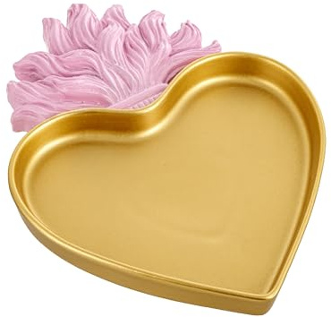 Baroni Home Svuotatasche Sacro Cuore con Fiamma, Vassoio per gioielli in Resina Oro con Fiamma Rosa, Vassoio Decorativo Ex Voto, Idea Regalo, 17x22x2 cm