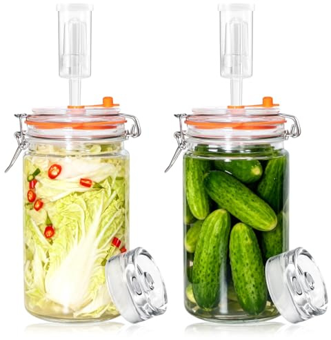 Kit de 2 Tarros de Fermentación de 1,5L con Pesas de Vidrio - Recipiente para Kimchi, Chucrut, Kombucha y Verduras Encurtidas - Incluye 2 Tarros y 2 Pesas