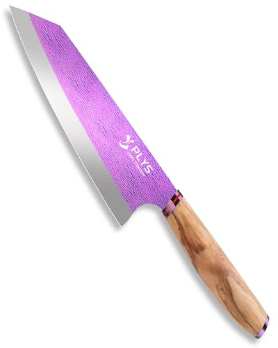 Plys Titanio Cuchillo Chef JaponéS Kiritsuke: Hoja de 20,5 Cm, Cuchillo de Cocina Profesional, Mango ErgonóMico de Madera, Material de Titanio Ultraligero (Morado Aurora)