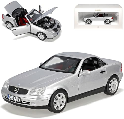 Mercedes-B SLK R170 Cabrio Roadster Brillant Silber 1. Generation 1996-2004 1/18 Norev Modell Auto mit individiuellem Wunschkennzeichen