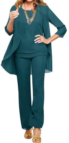 shownicer Completo Donna Elegante Tailleur 3 Pezzi Set Madre della Sposa Abiti Pantaloni in Chiffon Completi da Cerimonia Festa Set Taglia Grande Abbigliamento per Matrimoni A Verde3 XL