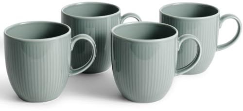 Fyrklövern Nordic Dawn Kaffeetasse, 4er-Set, 350 ml, Porzellan, Spülmaschinenfest, Reliefmuster, Grün (Tau)