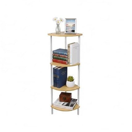 Relaxdays Eckregal, HxBxT: 125 x 44,5 x 31,5 cm, 4 Ablagen, Standregal Wohnzimmer, MDF, Metall, Regal Ecke, Natur/weiß