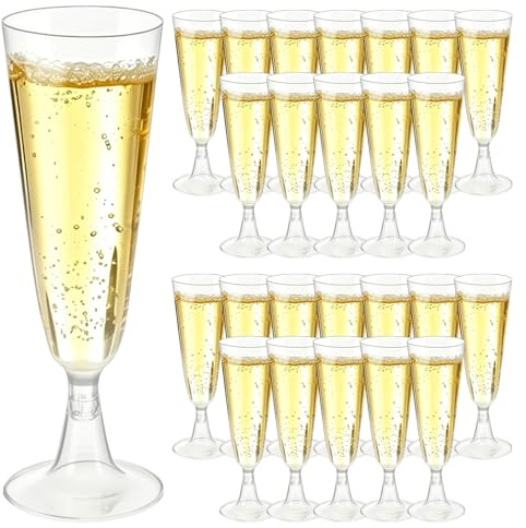 Anbnoco 25 Stück Sektgläser Plastik, Kunststoff 150ml Mehrweg Champagnergläser, Transparent Champagner Gläser, BPA-Frei, für Hochzeit, Geburtstag, Picknick, Party