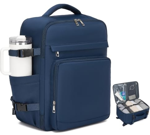 KONO Handgepäck Rucksack 40x30x20 Flugzeug Reiserucksack,Dunkelblau Classic | 180° Öffnung wie ein Koffer, clevere Innenaufteilung, Laptopfach & Nass-Trocken-Trennung, 24L Volumen für einfaches Packen