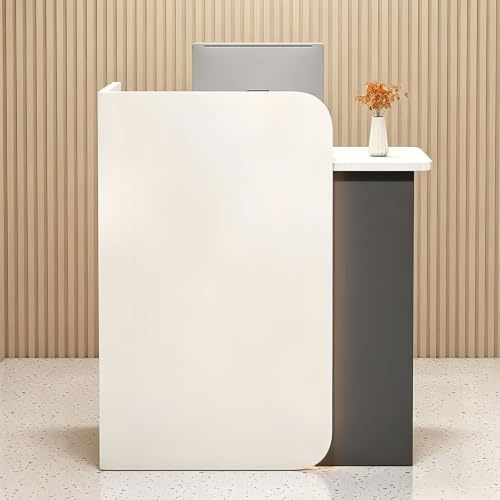 Receptiondisk med Låsbar Låda, Kompakt Frontdisk | Med LED-belysning och avskärmning för moderna kontor och butiker(White+black,31.4in)