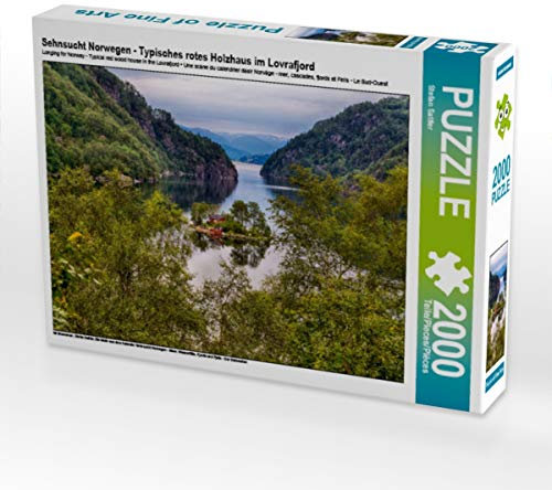 CALVENDO Puzzle Sehnsucht Norwegen - Typisches rotes Holzhaus im Lovrafjord 2000 Teile Puzzle quer | 2000 Teile Lege-Größe 90 x 67 cm Foto-Puzzle für glückliche Stunden