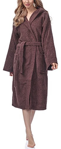 Ladeheid Peignoir de Bain Éponge 100% Coton Femme LA40-102 (Marron (D15) (Grammage 450), S)