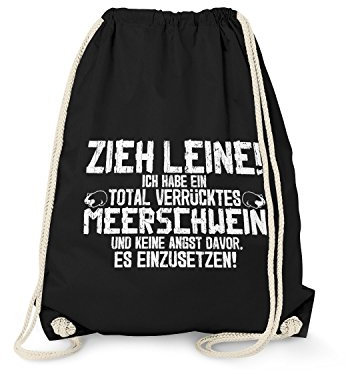 Fashionalarm Turnbeutel - Zieh Leine - verrücktes Meerschwein | Fun Rucksack Spruch Meerschweinchen Züchter Rosetten Angora Alpaka Sheltie Rex, Schwarz One Size