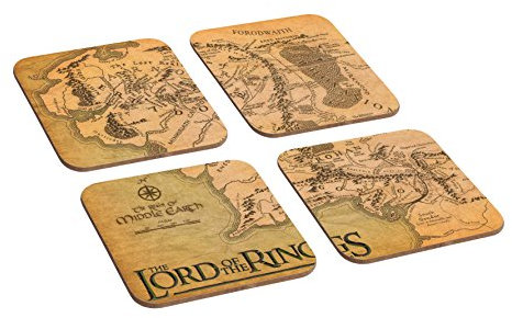 Mugmart Holz-Untersetzer-Set, Herr der Ringe - Karte von Mittelerde, 4-teilig