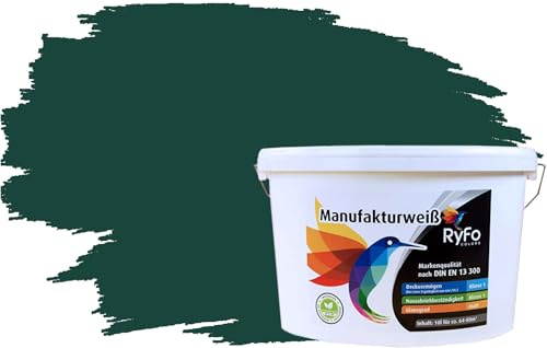 RyFo Colors Bunte Wandfarbe Manufakturweiß Dschungelgrün 10l - weitere Grün Farbtöne und Größen erhältlich, Deckkraft Klasse 1, Nassabrieb Klasse 1