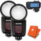 GODOX V1-F Twin Round Head Camera Flash Speedlite Kit with X2T-F Trigger HSS, 480 Full Power Shots, Lithium Battery Compatible for Fuji Cameras + 12 Month Extended Warranty Card (3 Yrs)