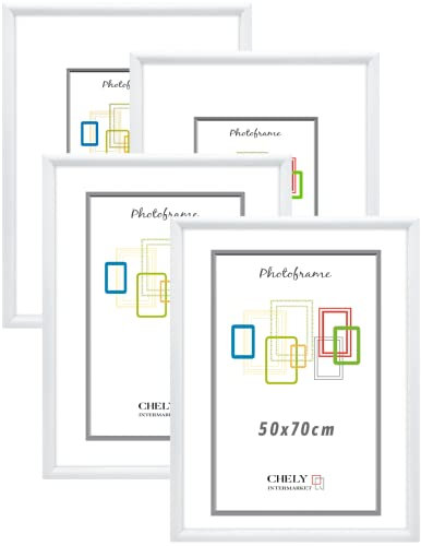 CHELY INTERMARKET MOD316 Marco Fotos PVC Ligero Decorativo Estilo Moderno 50x70cm Ideal Exposición Certificados Menús Carteles Decoración Vertical Horizontal Profesional Color Blanco 4 Unidades