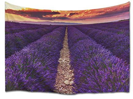 A.Monamour Wandteppich Sonnenuntergang Lavendelfeldern Natur Landschaft Der Provence Frankreich Tuch Mandala Boho Hippie Psychedelic Tapisserie Wandbehang Wanddekoration Modern Abstrakte Kunst